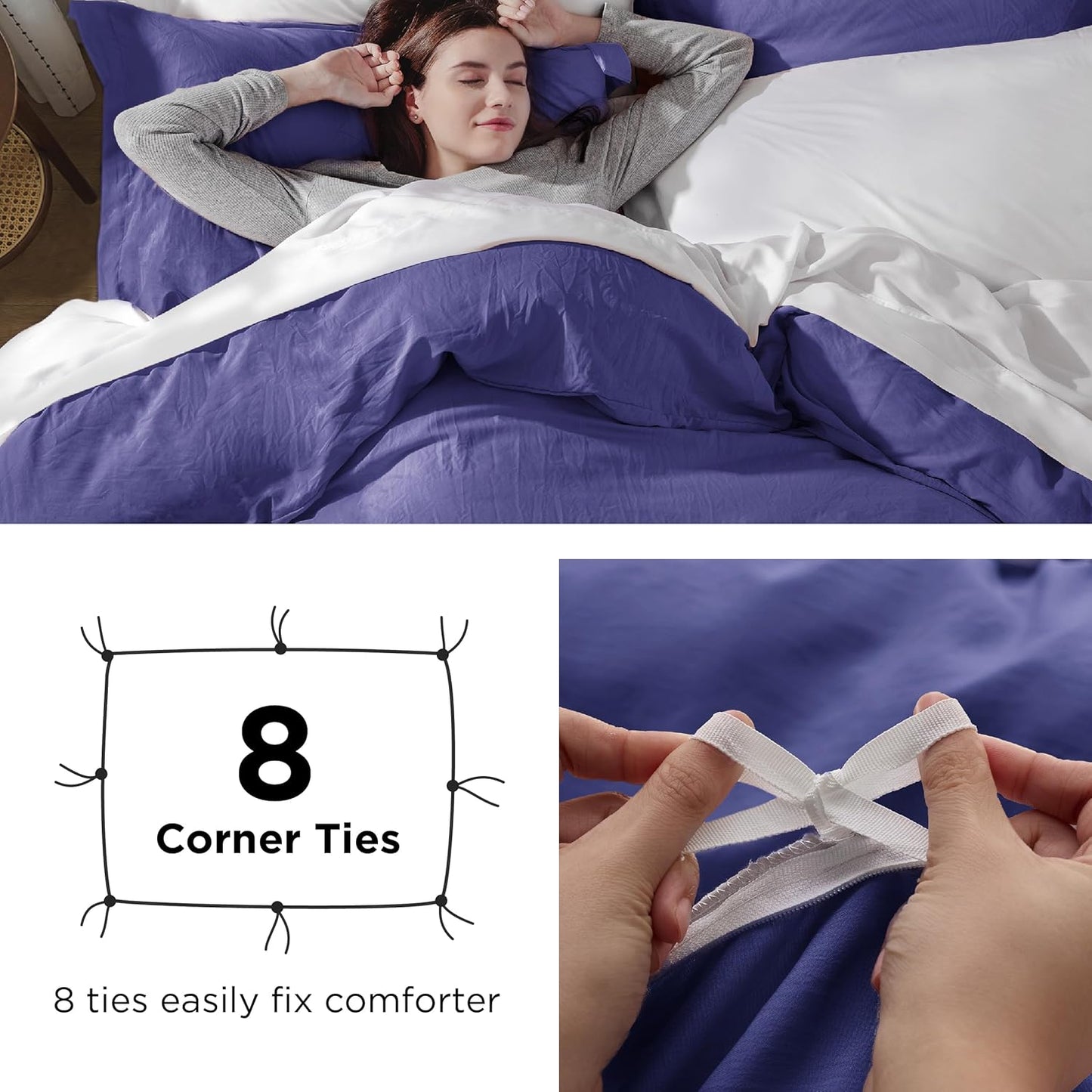 Funda nórdica blanca Bedsure, tamaño Queen, 3 piezas, aspecto de algodón prelavado, juego de cama extrasuave, incluye 1 funda nórdica de 228 x 228 cm con cierre de cremallera y 2 fundas de almohada, edredón no incluido