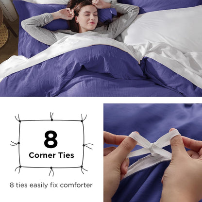 Funda nórdica blanca Bedsure, tamaño Queen, 3 piezas, aspecto de algodón prelavado, juego de cama extrasuave, incluye 1 funda nórdica de 228 x 228 cm con cierre de cremallera y 2 fundas de almohada, edredón no incluido