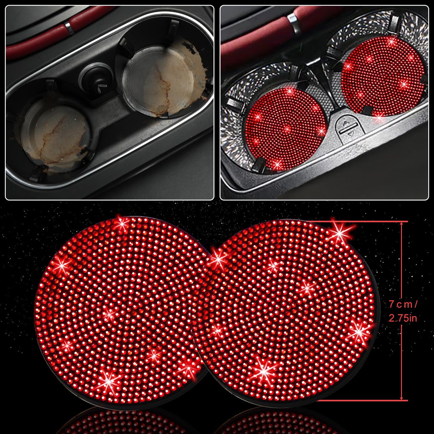 NBTEPEM 27-Piece Bling Car Accessories Set - Universal Fit Steering Wheel Covers, License Plate Frames, Phone Holder, Car Fast Charger, Coasters (Pink)