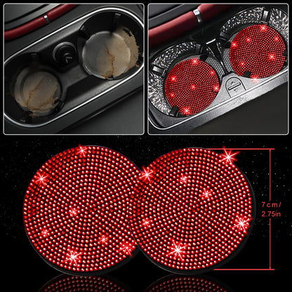 NBTEPEM 27-Piece Bling Car Accessories Set - Universal Fit Steering Wheel Covers, License Plate Frames, Phone Holder, Car Fast Charger, Coasters (Pink)
