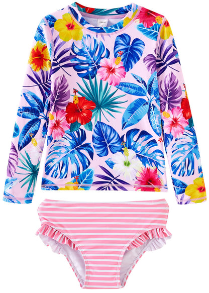UMELOK Toddler and Little Girls Rash Guard Sets with Bikini Bottoms Swimwear
