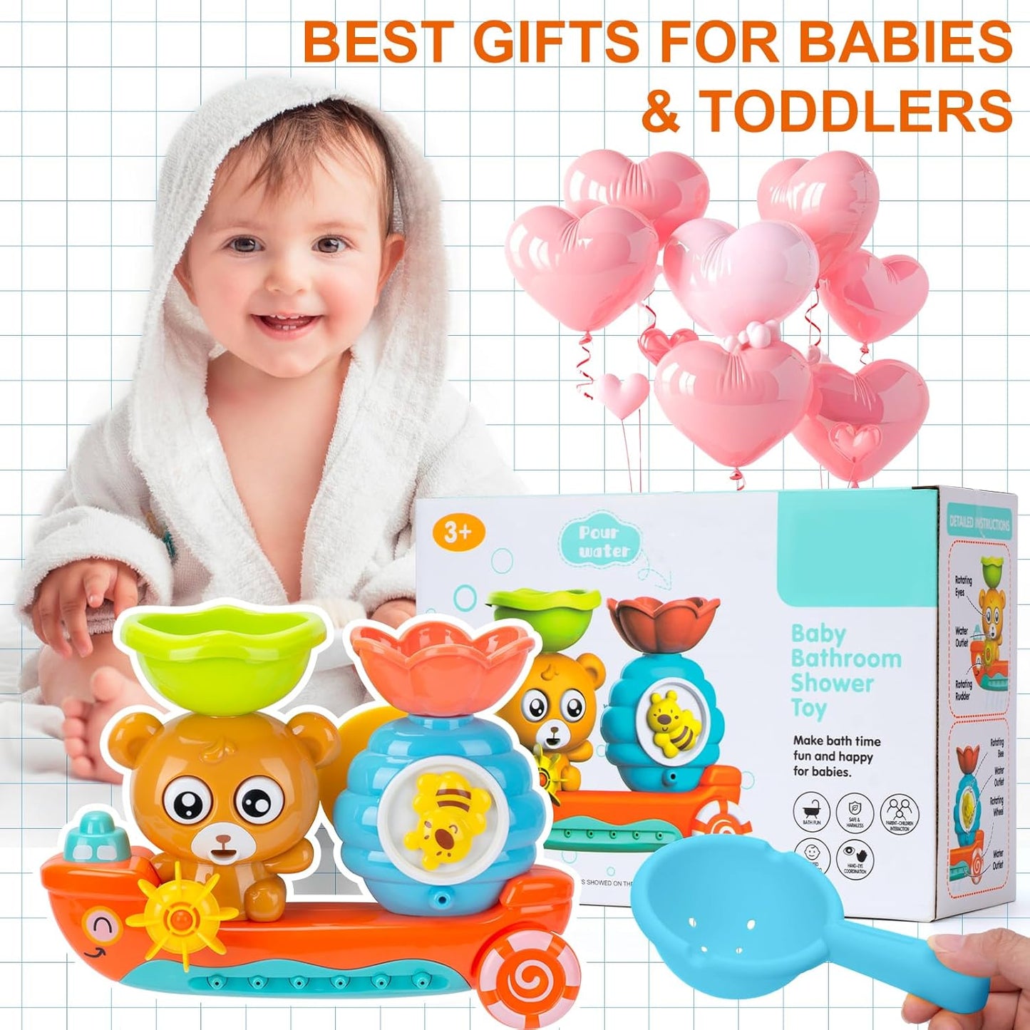 Badespielzeug für Kleinkinder, Badespielzeug Baby, Badespielzeug für Kinder, Wasserspielzeug Badewanne für Mädchen Jungen Geschenke, Kleinkind Spielzeug, Sensorisches Spielzeug für Kleinkinder
