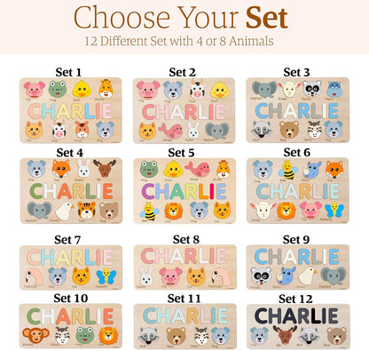 Zuzu Puzzle Personalized Name Puzzle for Toddlers 1-3 | Safari, Farm & 12 Themes | Handmade Wooden Montessori Toy, Keepsake Nursery Decor & Perfect 1st Birthday Gift for Boy Girl