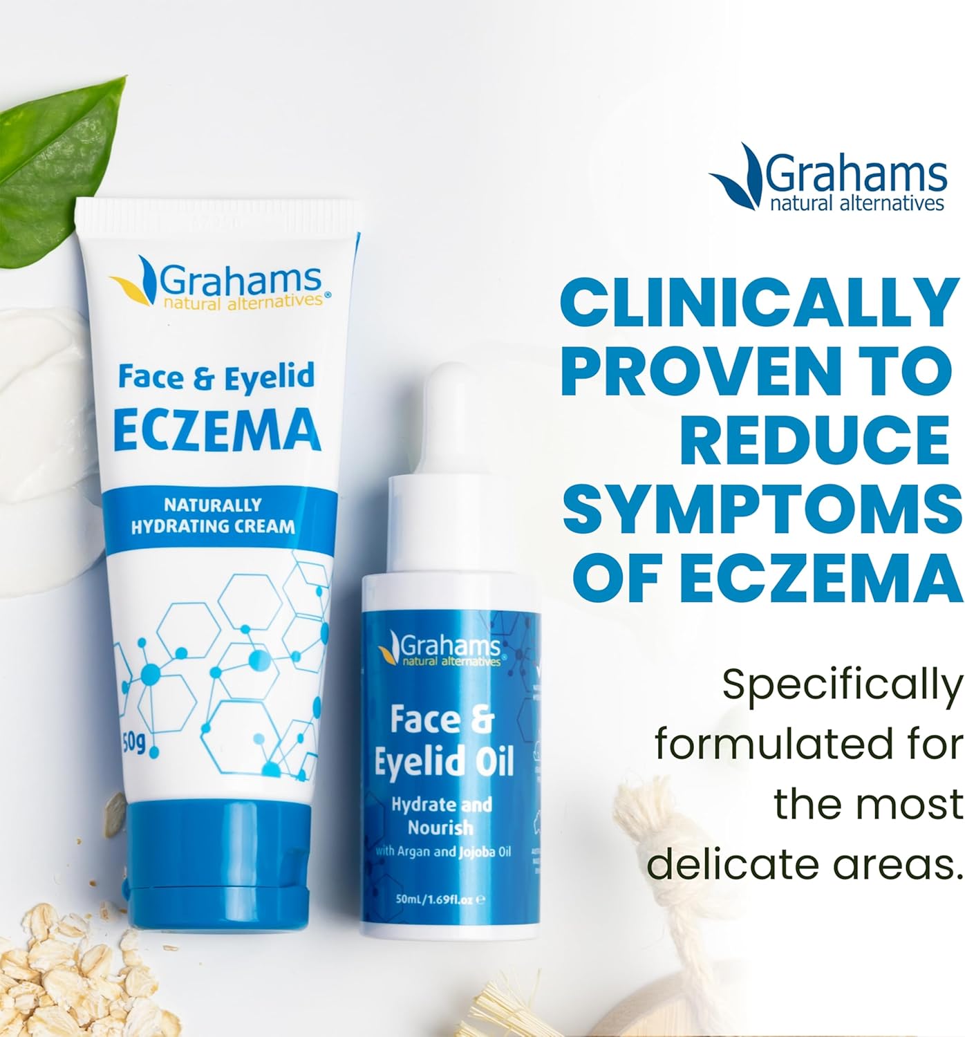 Grahams Natural Face & Eyelid Eczema Relief Kit - Treatment for Dry Skin, Eczema, Perioral & Seborrheic Dermatitis - Itch Relief - Moisturizing Face Cream, 75g + Eyelid Oil, 50ml