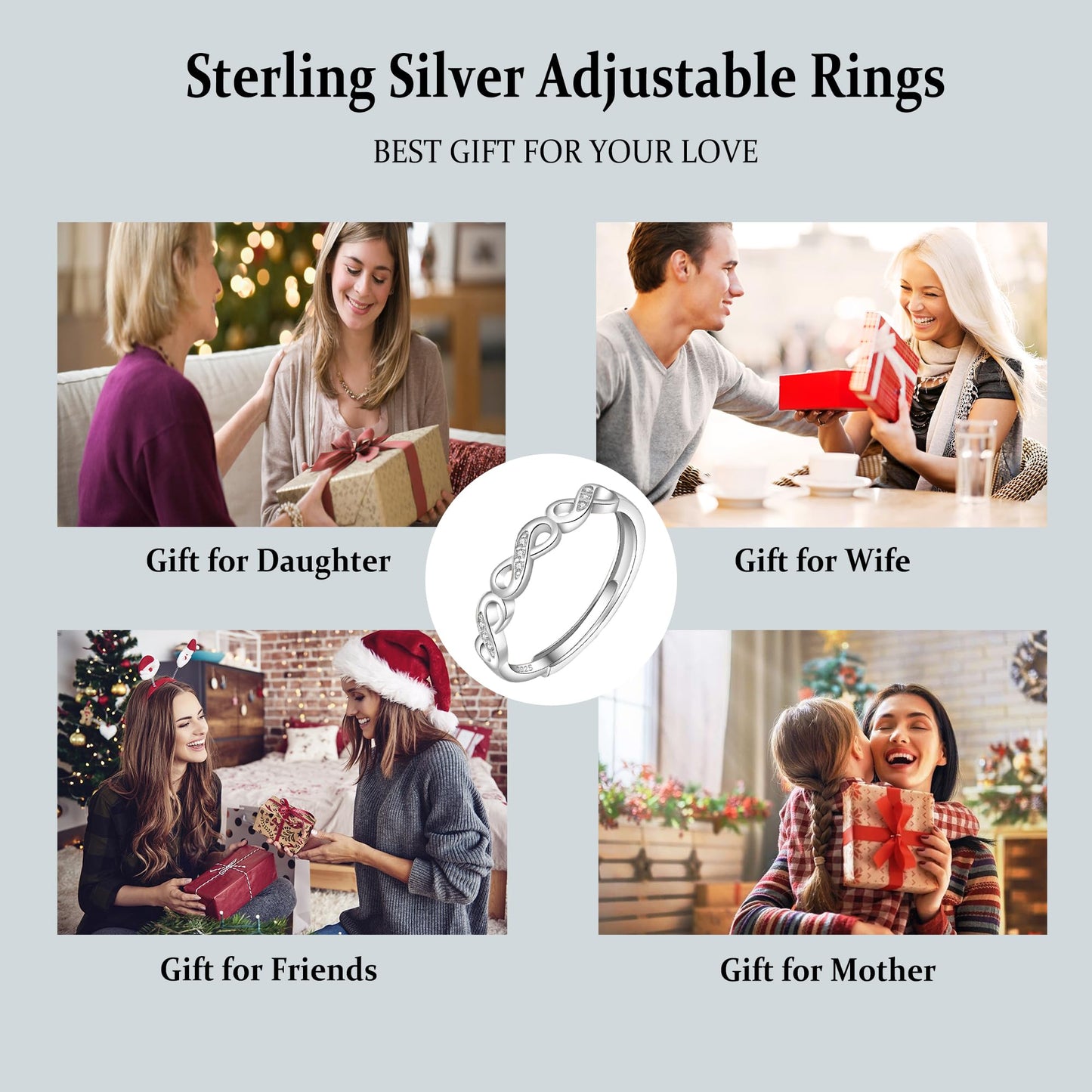 OOOPEL Sterlingsilber Verstellbarer Ring S925 Silberringe für Frauen Zirkonia Twist Liebesknoten Zarter Ring Silber Minimalistischer Offener Fingerring Silber Daumen Sterlingsilberring
