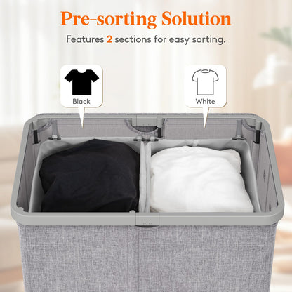 Lifewit 105L Large Laundry Basket with Lid, Laundry Hamper with Plastic Handles and Removable Bag, Foldable Tall Dirty Clothes Hampers for Laundry for Laundry Room, Bedroom, Bathroom, Dorm, Beige