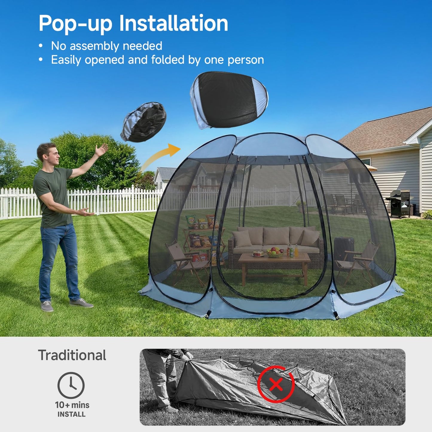 Alvantor Pop Up Screen House Tent, Instant Outdoor Gazebo with Mosquito Netting & UPF 50+ Sun Protection, Portable Canopy Shelter for Patio, Backyard, Camping (2-10 Person)