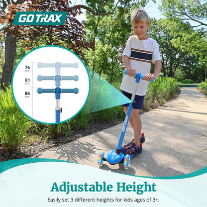 Gotrax KS1 Kinder-Roller, LED-Räder und 3-fach verstellbare Lenkerhöhe, Lean-to-Steer & breites Anti-Rutsch-Deck, 3-Rad-Roller für Jungen und Mädchen ab 3 Jahren und bis 45 kg