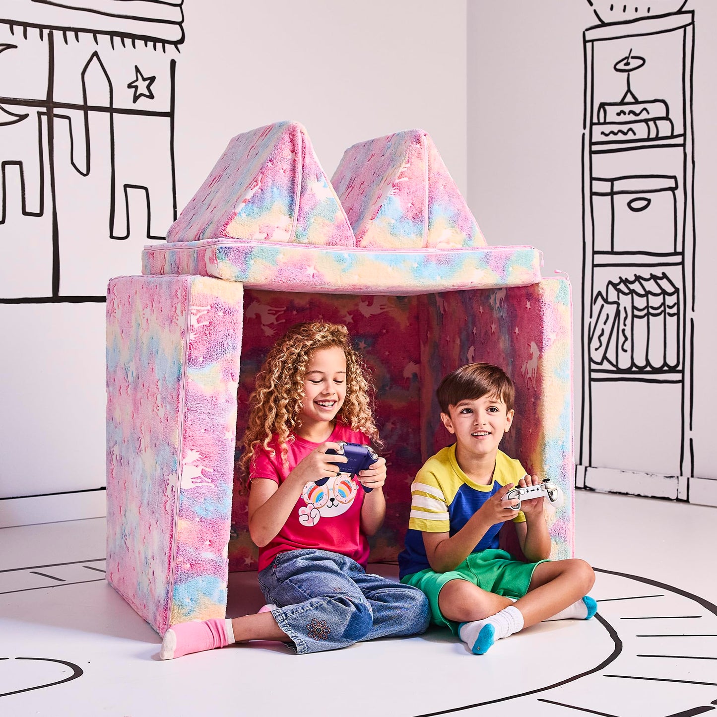 Yourigami Kids and Toddler Play Gym, Playroom Couch Set, Durable Modular Design, Green Meadows