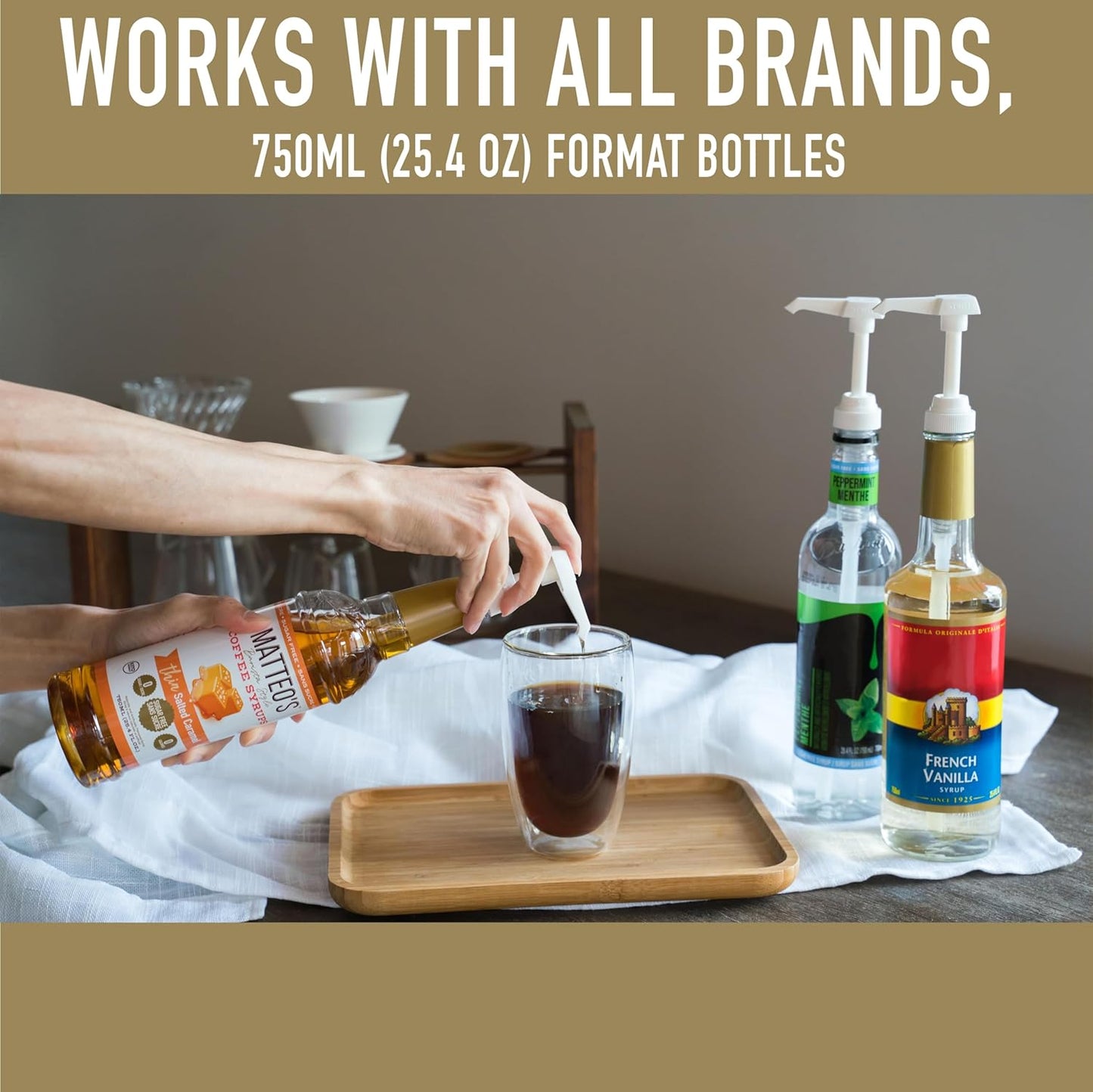Matteo's Kaffeesirup-Pumpenspender, Flaschenpumpen für Sirup, Skinny Sirup-Pumpe für 750ml Flaschen – Perfekter Sirupspender und Getränkepumpe für die Kaffeebar (1er-Pack)