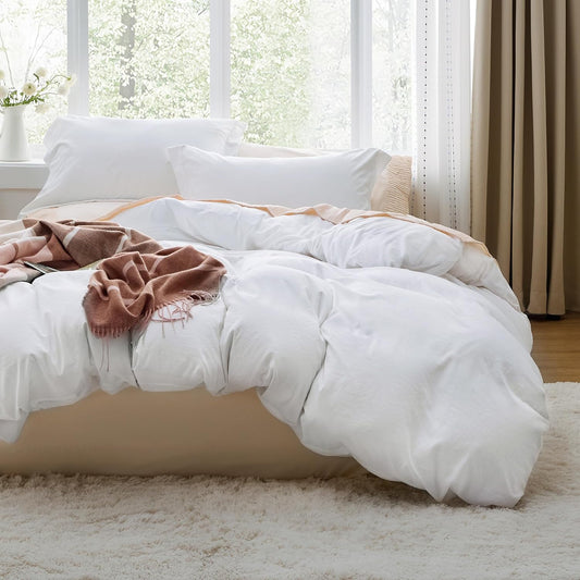 Bedsure White Duvet Cover Queen Size - 3 Pieces Prewashed Cotton-Like Extra Soft Bedding Set, Includes 1 Duvet Cover 90x90 Inches with Zipper Closure & 2 Pillow Shams, Comforter Not Included