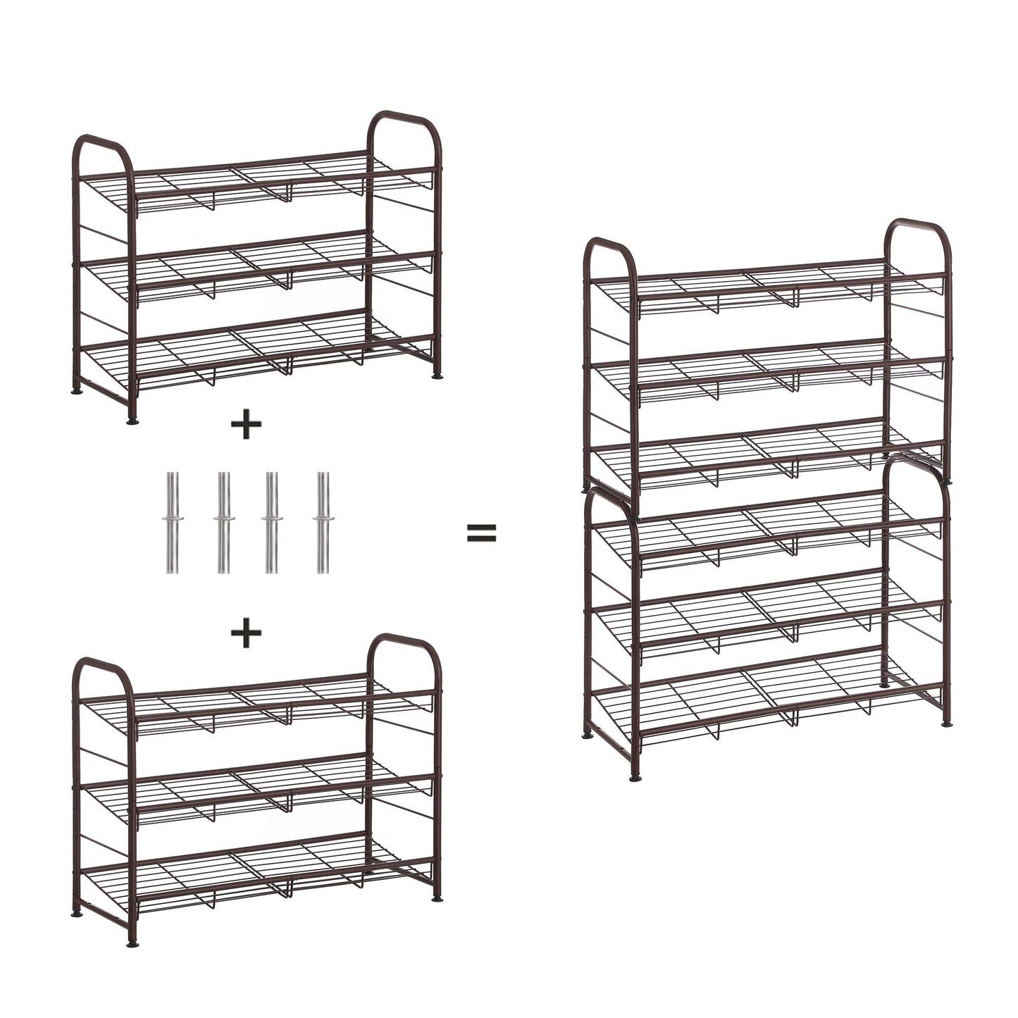 SONGMICS Stackable Shoe Rack, 4 Tier Metal Shoes Rack Storage Shelf, Holds up to 16 Pairs Shoes, Adjustable Slanted Shelves Tower Organizer for Closet Entryway Small Spaces, Bronze