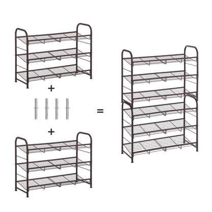 SONGMICS Stackable Shoe Rack, 4 Tier Metal Shoes Rack Storage Shelf, Holds up to 16 Pairs Shoes, Adjustable Slanted Shelves Tower Organizer for Closet Entryway Small Spaces, Bronze