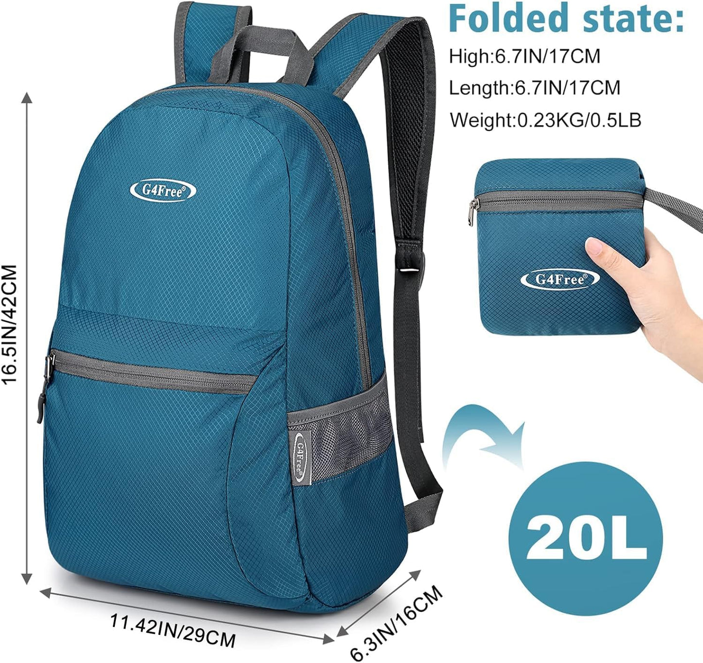 G4Free 20L Lightweight Packable Backpack Foldable Travel Hiking Daypack for Men and Women