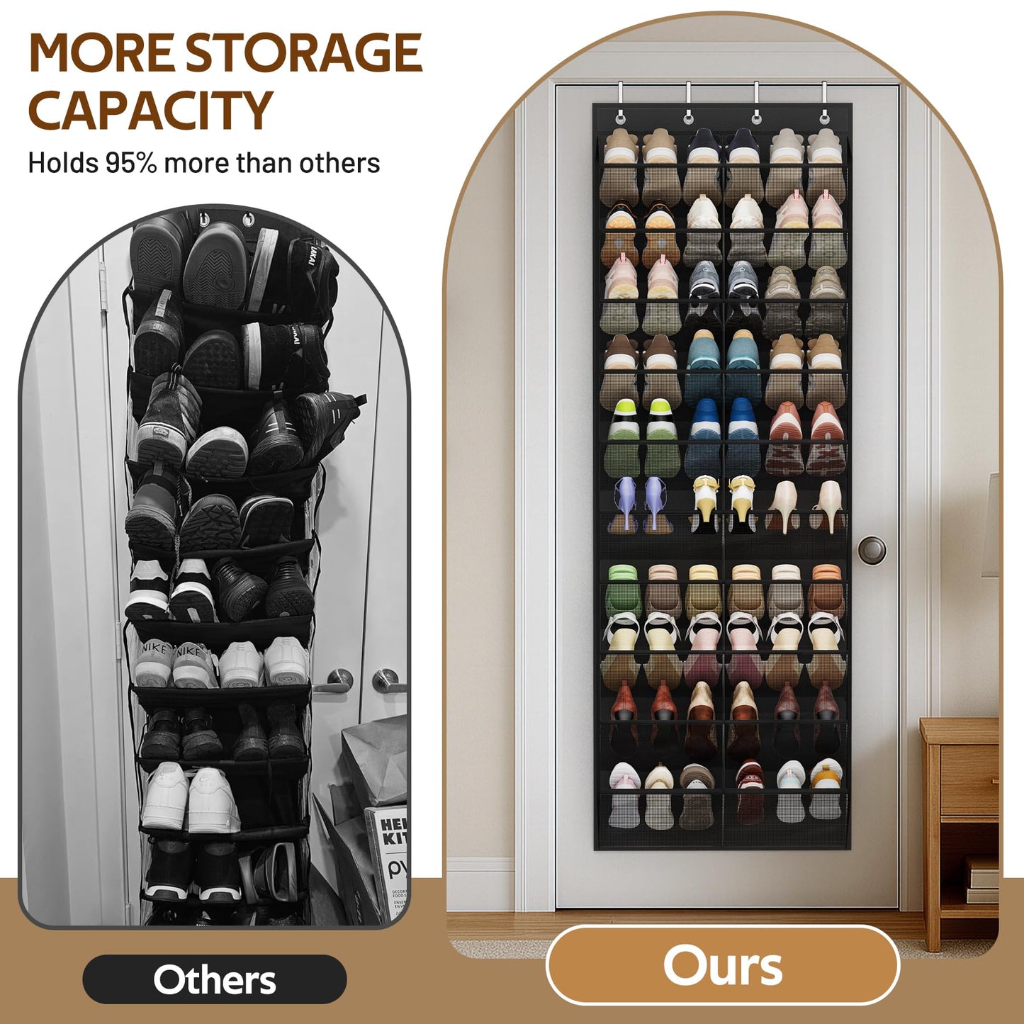 MISSLO 30 Pairs Over the Door Shoe Organizer Breathable Mesh Hanging Shoe Rack for Closet Storage with Wide Deep Pockets 10 Tier Shoes Holder Fit All the Family's Sneakers, Boots, Heels (White, 71")