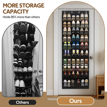 MISSLO 30 Pairs Over the Door Shoe Organizer Breathable Mesh Hanging Shoe Rack for Closet Storage with Wide Deep Pockets 10 Tier Shoes Holder Fit All the Family's Sneakers, Boots, Heels (White, 71")