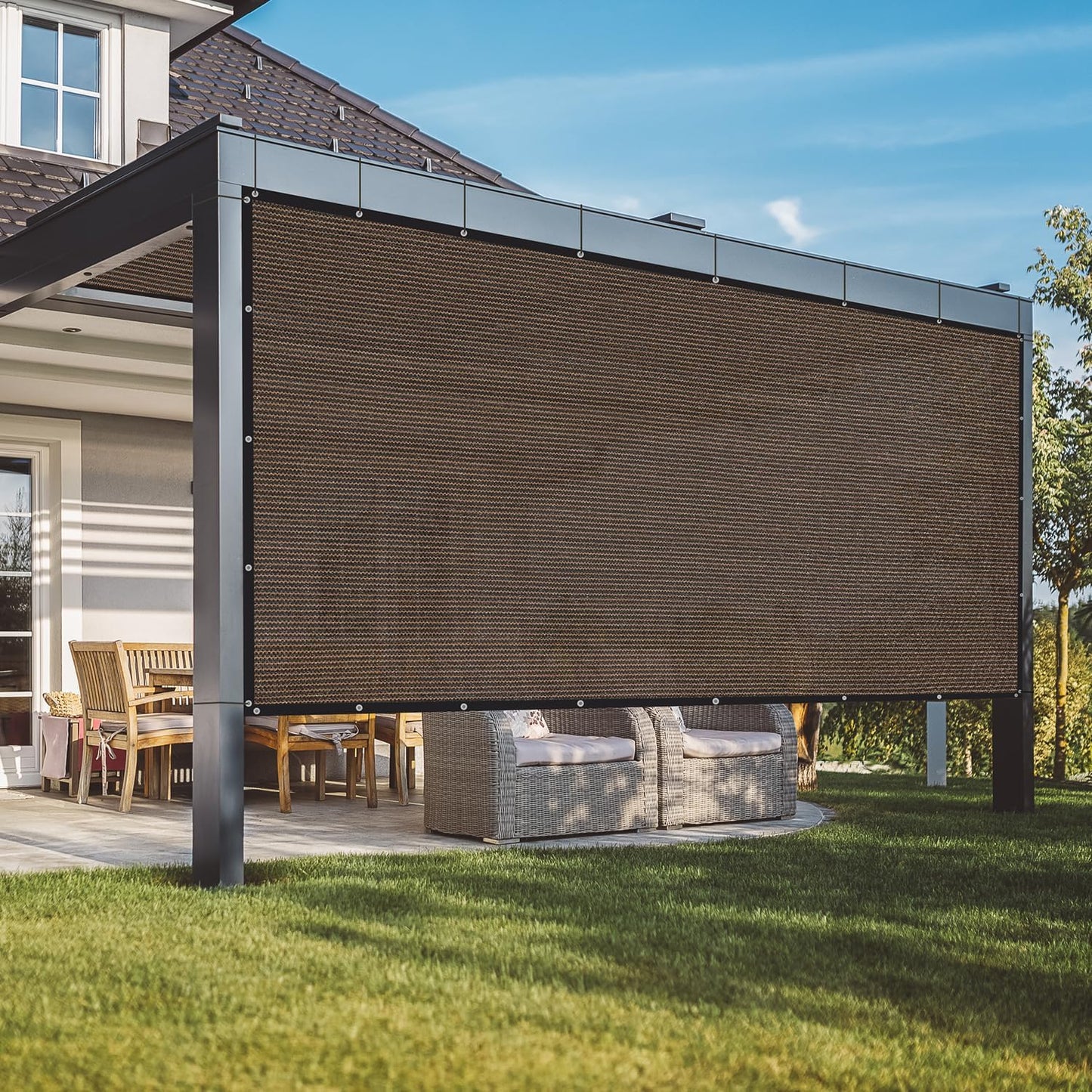 VICLLAX 90% Shade Fabric Sun Shade Cloth with Reinforced Grommets, Outdoor Sun Screen Fabric for Outdoor Patio Garden Pergola Cover Canopy 6x8 FT, Mocha