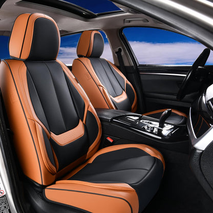 Coverado Car Seat Covers 5 Pieces, Full Set Universal Seat Covers for Cars, Waterproof Nappa Leather Auto Seat Protectors with Head Pillow, Car Interiors Fit for Most Sedans SUV Pick-up Truck, Black