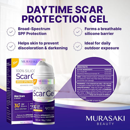 Silicone Scar Gel Day & Night Set - 100% Medical-Grade Silicone + SPF 30 Scar Cream for Surgical Scars, C-Section, Burns, Acne, Stretch Marks, Keloids – 1.06oz x 2 Tubes