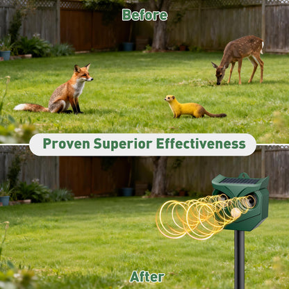 4 Pack Ultrasonic Animal Repeller with LED Strobe Lights - Outdoor Solar Powered for Squirrels, Deer, Raccoons, Rabbits, Skunks, Cats, Dogs - Protects Garden, Yard, Lawn, Farm & Crops
