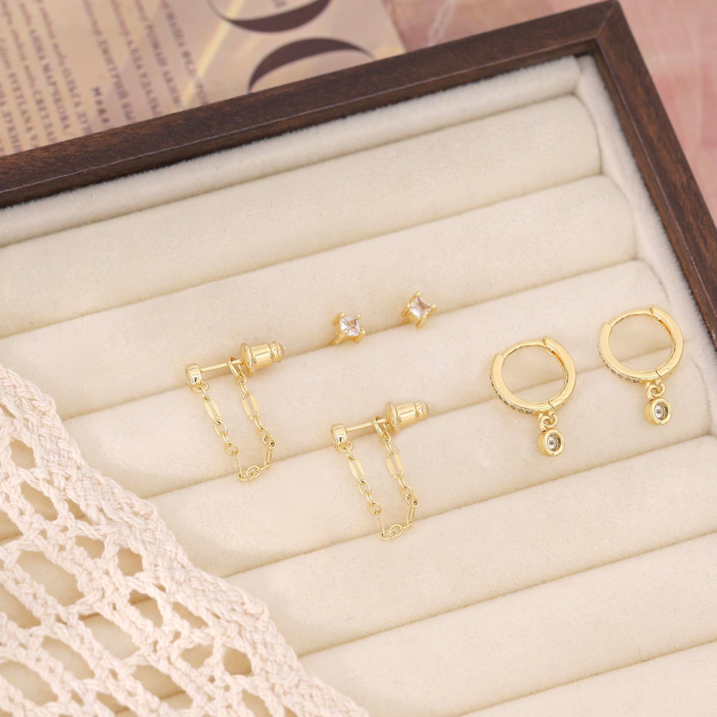 Gold Earrings For Women, Dainty Huggie Earrings Stack 14K Gold Plated Pearl Dangle Earrings for Women Trendy Cute Hypoallergenic Unique Gold Earring Stack Fashion Gold Jewelry Gifts