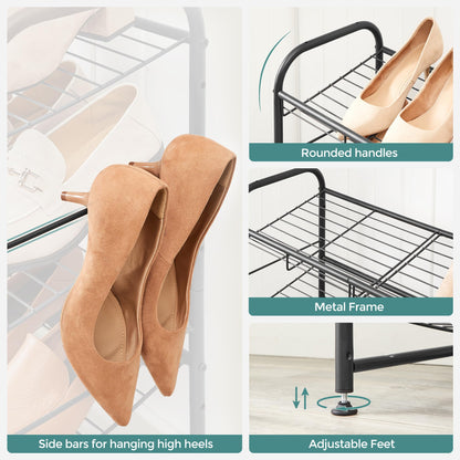 SONGMICS Stackable Shoe Rack, 4 Tier Metal Shoes Rack Storage Shelf, Holds up to 16 Pairs Shoes, Adjustable Slanted Shelves Tower Organizer for Closet Entryway Small Spaces, Bronze