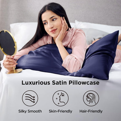 Bedsure Satin-Kissenbezug, Queen-Size, 2er-Pack, Seidenkissenbezügen ähnlich, seidige Kissenhüllen mit Hotelverschluss, Raumdeko, Valentinsgeschenke für Frauen und Männer, Grau, 50x75 cm