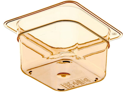 Carlisle FoodService Products StorPlus High-Heat 1/6-Size Food Pan, 4 Deep Food Storage Container with 1.7 Quart Capacity, High Heat Plastic, 1/6 Size, Amber, (Pack of 6)