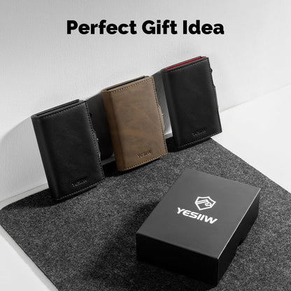 YESIIW Minimalistisches Pop-up-Kartenetui für Herren, RFID-blockierend | Schlankes Visitenkartenetui mit Geldfach | Aluminium-Metall-Bankkartenetui für Scheine, Münzen und Debitkarten