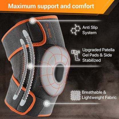 DR. BRACE ELITE Kniebandage mit Seitenstabilisatoren & Patellagelkissen für maximale Knieschmerzlinderung und schnelle Genesung für Männer und Frauen – Bitte sehen Sie sich das Video zur Größenbestimmung an (Mercury, Large)
