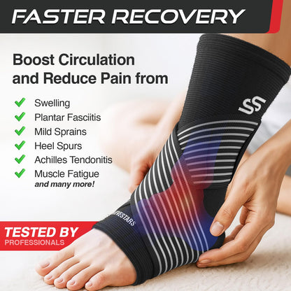 Sleeve Stars Knöchelbandage für Damen & Herren, Knöchelwickel für Verstauchungen, Kompressionsmanschette zur Linderung von Plantarfasziitis, Leicht anpassbare Unterstützung: mit abnehmbarem Gurt (Einzeln/M:25-30cm/Schwarz)