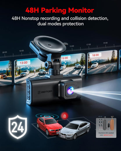 REDTIGER 4K Dashcam vorne und hinten, STARVIS 2 Sensor, Touchscreen 3,18", Sprachsteuerung, 20 MB/s 5,8 GHz WiFi 6 Auto-Dashcam mit 128 GB Karte, GPS, Nachtsicht, Notfall-Sperre, Parkmodus (F7N Touch)