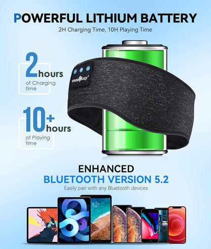 MUSICOZY Bluetooth 5.4 Schlaf-Kopfhörer-Stirnband, kabellose Schlaf-Kopfhörer-Schlafmaske Ohrhörer IPX6 wasserdicht für Seitenschläfer, Training, Laufen, Schlaflosigkeit, Reisen, Yoga, coole Tech-Gadgets, einzigartiges Geschenk