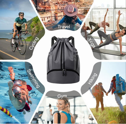 Hoedia Sports-Kordelzugrucksack – Schwimm-Turnbeutel mit Schuhfach und wasserdichter Tasche für Damen und Herren