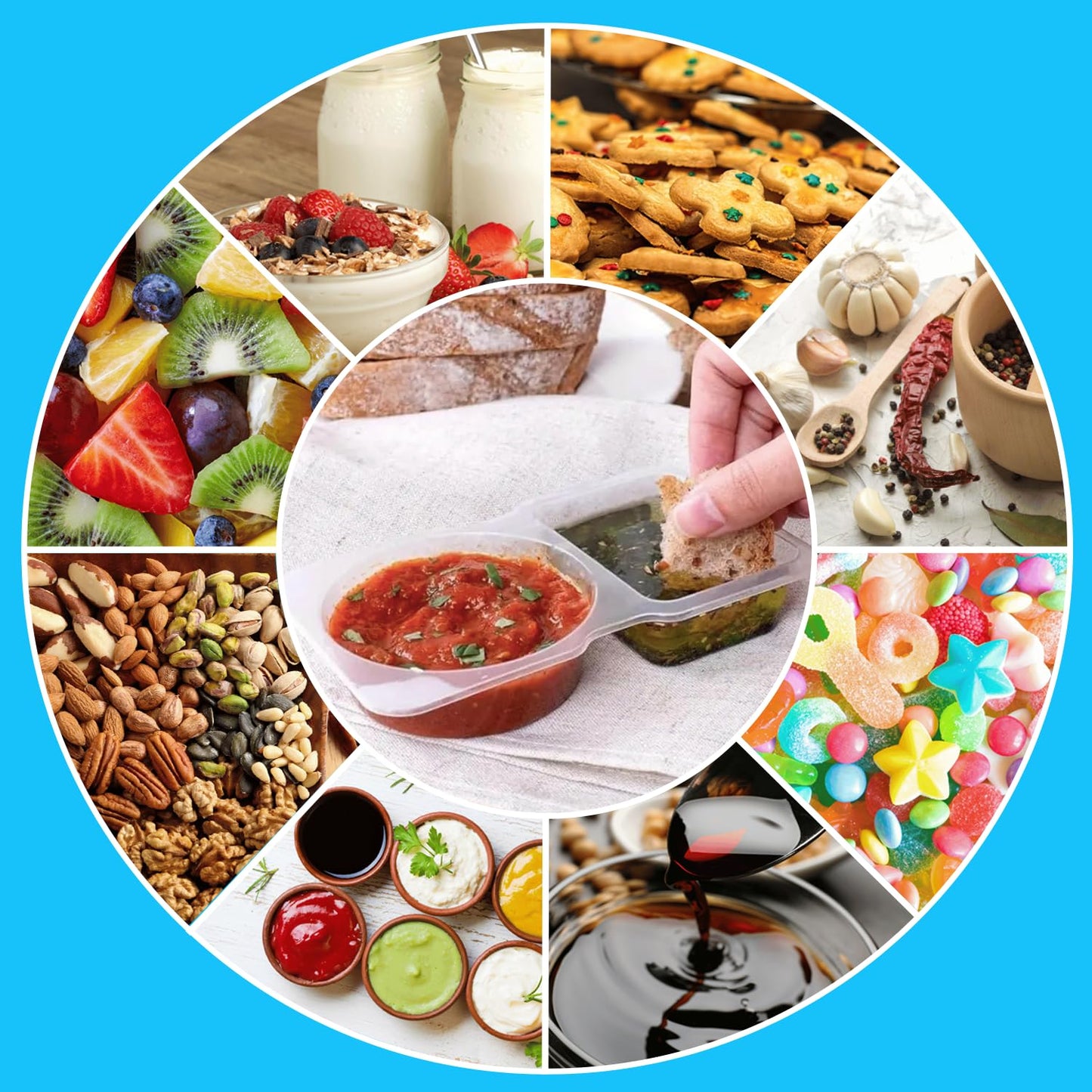 2 Pack Snackle Box –Air Tight Snack Containers with Divided, Lids&Handle –Clear Serving Tray for Fruits, Candy, Nuts –Portable for Travel, Parties, Daily Use (8 Containers Dishwasher Safe)