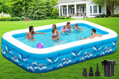Large Inflatable Pool for Adults Kids, 130" X 72" X 22" Blow-up Pools Inflatable Swimming Pool with Pump, 2026 Oversized Thickened Family Inflatable Kiddie Pool for Backyard Garden Summer Outdoor