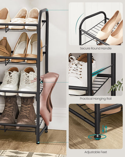 SONGMICS Stackable Shoe Rack, 4 Tier Metal Shoes Rack Storage Shelf, Holds up to 16 Pairs Shoes, Adjustable Slanted Shelves Tower Organizer for Closet Entryway Small Spaces, Bronze