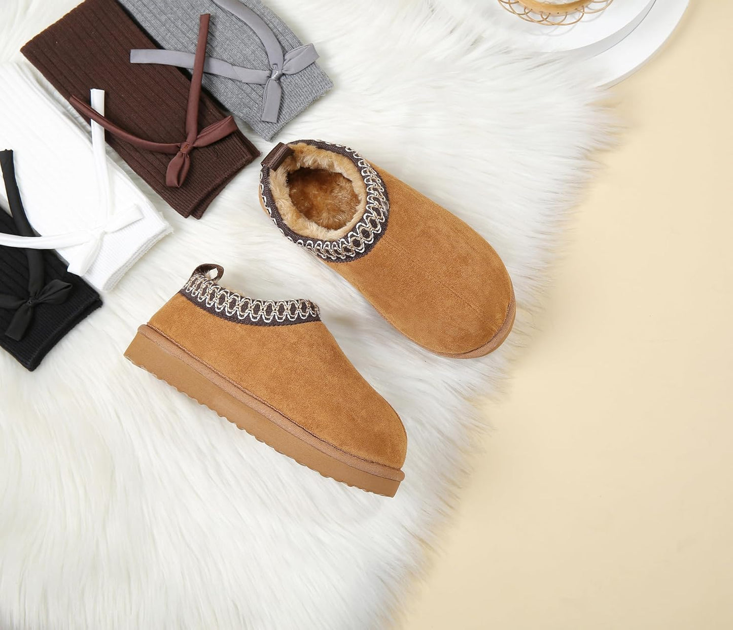 SMajong Kinder Hausschuhe Plüsch Warm Mädchen Flauschige Hausschuhe Jungen Plateau Pantoffeln Slip-on Schuhe Winter Innen Außen