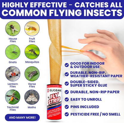 Fly Strips Indoor Sticky Hanging 24pk with Pins by BugBane