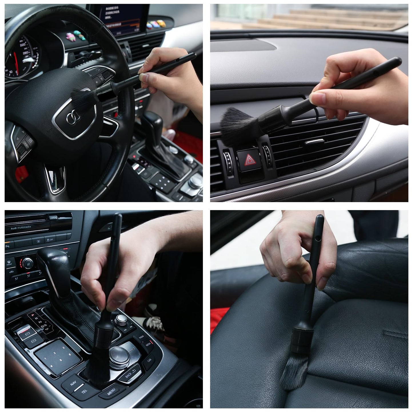 10pcs Auto Car Detailing Brush Set Car Interior Cleaning Kit Includes 5 Boar Hair Detail Brush,3 Wire Brush, 2 Air Vent Brush for Cleaning Interior Exterior, Dashboard Engines Leather Wheel