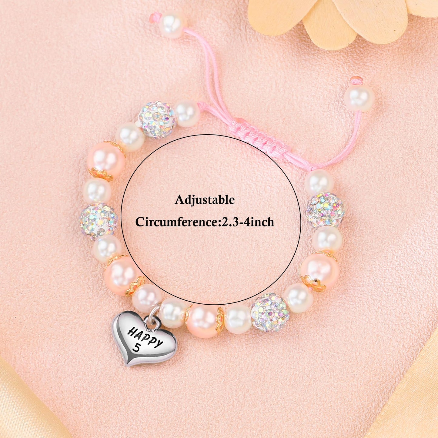 Sereney 5 Jahre altes Mädchen Geburtstagsgeschenkideen, verstellbares rosa-weißes Perlenarmband als Fünf-Jahres-5-Jahre-altes 5. Geburtstagsgeschenk für Teenager-Mädchen, Tochter, Nichte, Enkelin