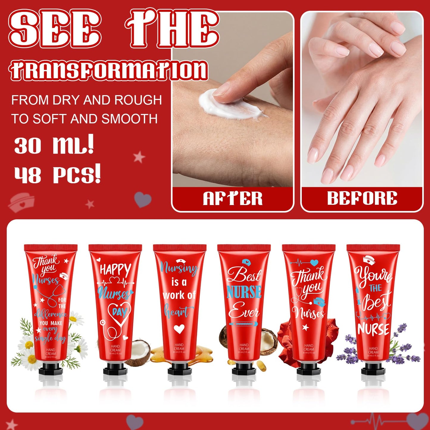 Leelosp 48 Pcs Nurse Week Gifts Bulk 2026 Nurse Appreciation Gifts Bulk for Women Nursing Hand Cream Mini Hand Lotion Travel Size Moisturizing for Nursing Student CNA Medical Assistant Accessories