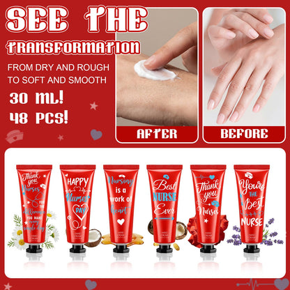 Leelosp 48 Pcs Nurse Week Gifts Bulk 2026 Nurse Appreciation Gifts Bulk for Women Nursing Hand Cream Mini Hand Lotion Travel Size Moisturizing for Nursing Student CNA Medical Assistant Accessories
