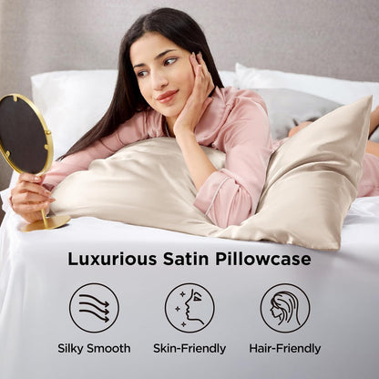 Bedsure Satin-Kissenbezug, Queen-Size, 2er-Pack, Seidenkissenbezügen ähnlich, seidige Kissenhüllen mit Hotelverschluss, Raumdeko, Valentinsgeschenke für Frauen und Männer, Grau, 50x75 cm