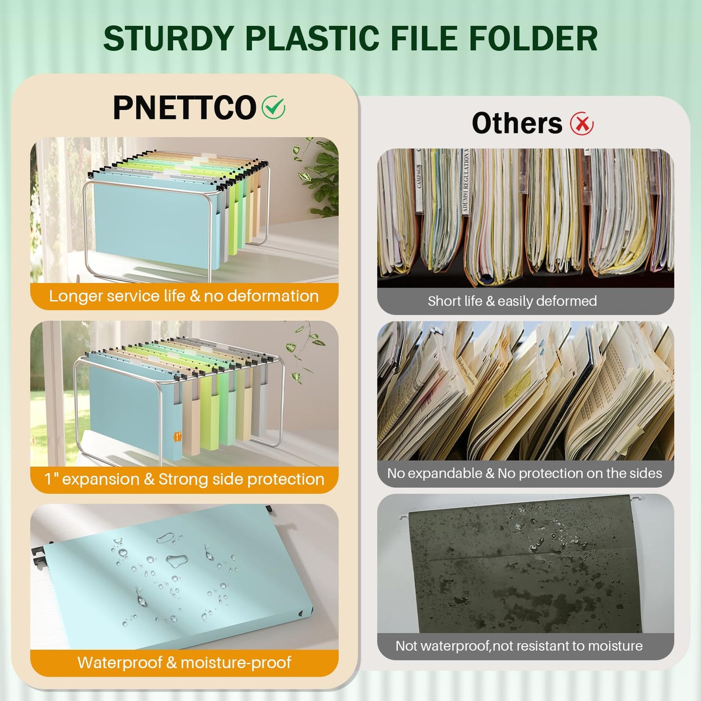 Extra Capacity Plastic Hanging File Folder, 12 Pack Reinforced Hang Folders Legal Size, Heavy Duty 1 Inch Expansion Filing Cabinet Folders, for Bulk Files, Medical Charts, Cream Yellow