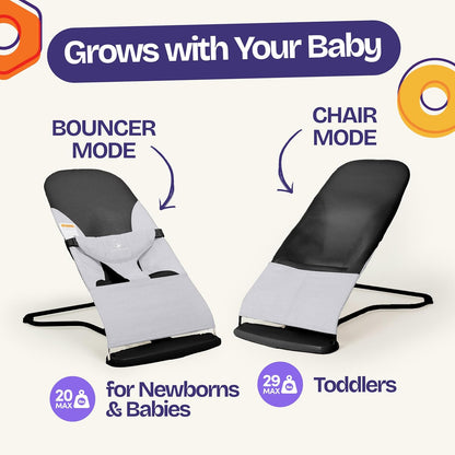 ComfyBumpy Ergonomische Babywippe – Inklusive Reise-Tragetasche – Sichere, tragbare Wippe mit verstellbarer Höhe – Babywippe, perfekt für Neugeborene (Grau)
