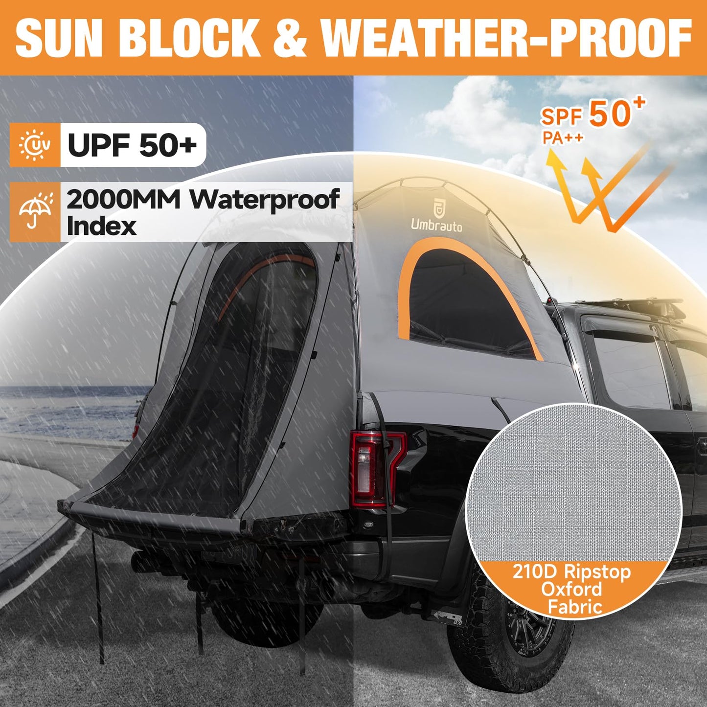 Truck Bed Tent 5.5-6ft: Easy Set Up Umburato Pickup Truck Tents for Camping, Waterproof PU3000mm Canopy for Truck Camper, Portable, Spacious for 2 Person Green