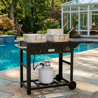 Feasto 10 Qt Outdoor Propane Gas Fish Fryer Pot Kit with Strainer Basket | Aluminum, 50,000 BTU Burner, Adjustable 0-5 PSI Regulator, Perfect for Boiling and Frying