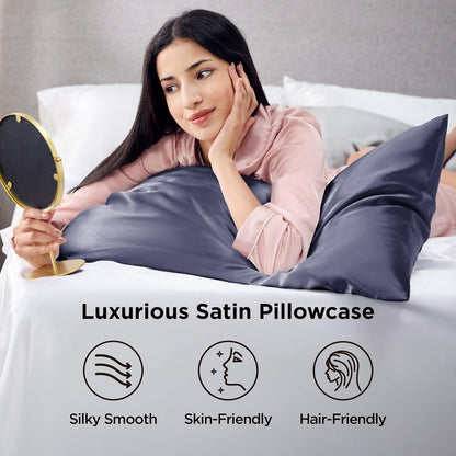 Bedsure Satin-Kissenbezug, Queen-Size, 2er-Pack, Seidenkissenbezügen ähnlich, seidige Kissenhüllen mit Hotelverschluss, Raumdeko, Valentinsgeschenke für Frauen und Männer, Grau, 50x75 cm