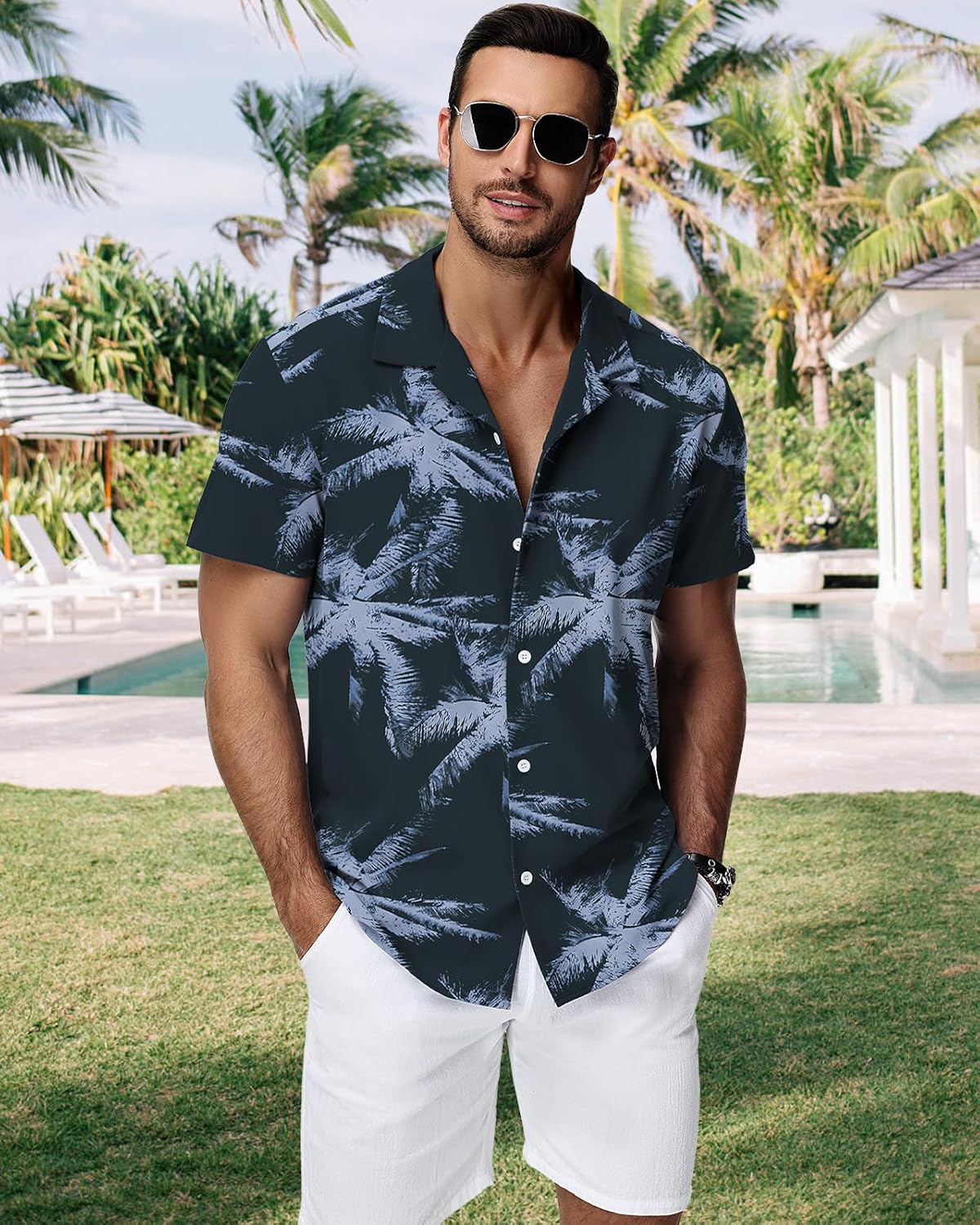 HMIYA Herren Hawaiihemden Kurzarm Button-Up Hemd Herren S-3XL